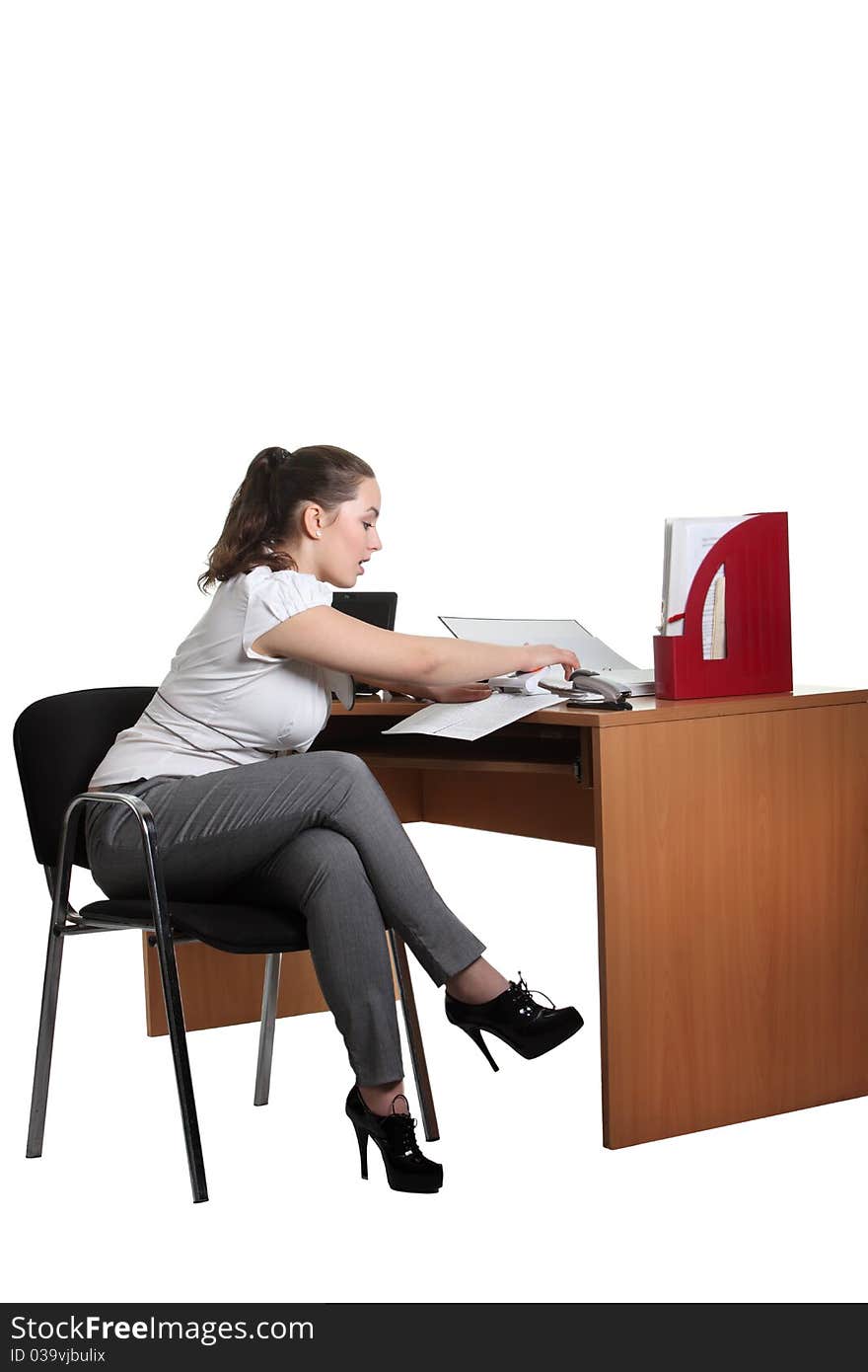 Businesswoman work on her workspace. Businesswoman work on her workspace