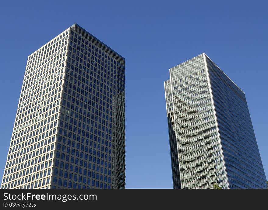 Two of the towers at canary Wharf dockland London