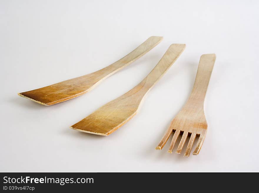 Photo for three well used wooden cooking spatulas. Photo for three well used wooden cooking spatulas.