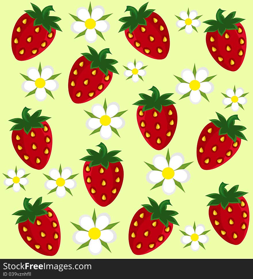 Strawberry fruit and flower background - illustration. Strawberry fruit and flower background - illustration