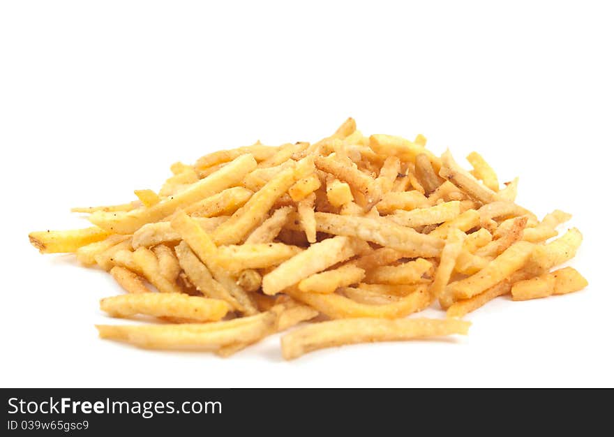 Roast potatoes with spices on a white background