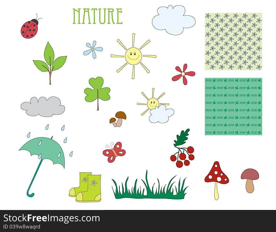 Hand drawn elements of nature