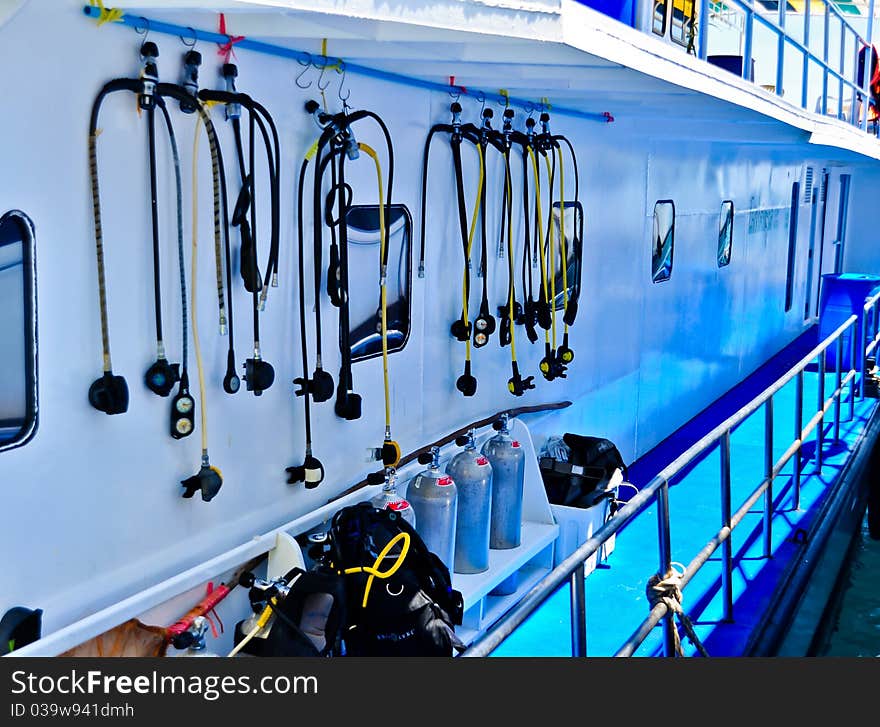 Placed diving equipment on the boat