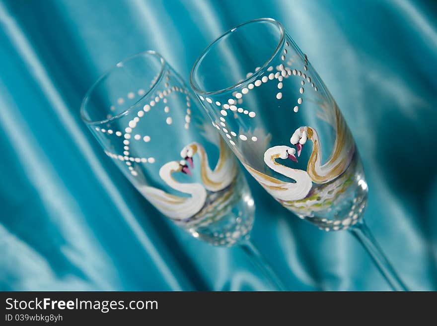 Champagne glasses.Wine glasses Swans. Champagne glasses.Wine glasses Swans