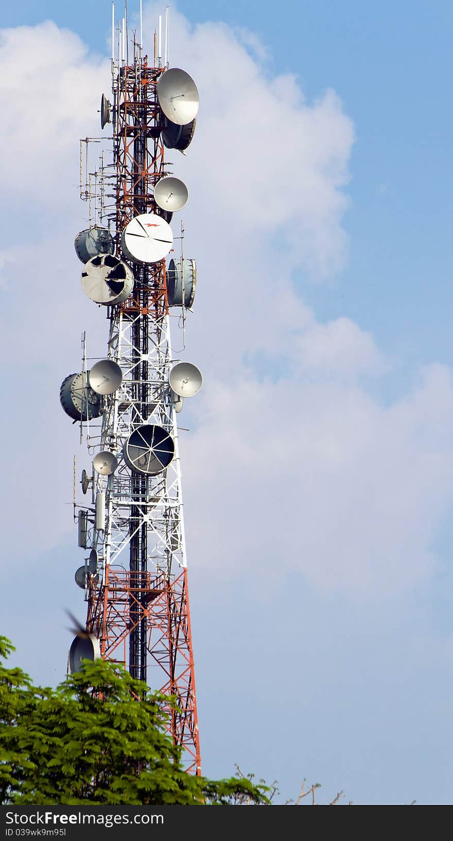 Phone signal tower and blue sky with cloud. Phone signal tower and blue sky with cloud