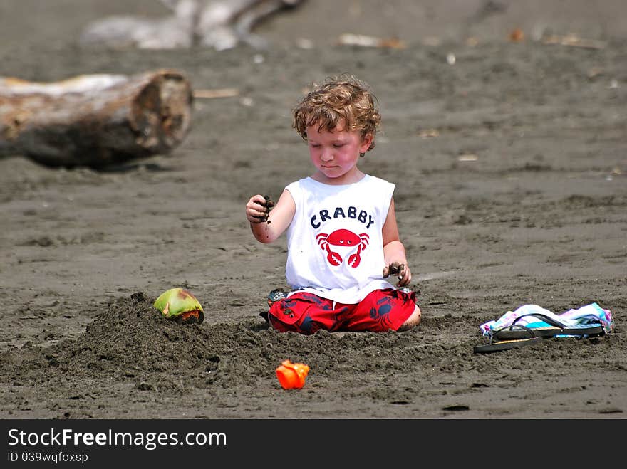 Toddler boy playing in sand