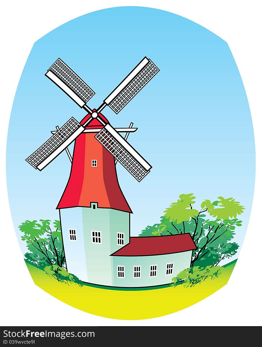 Illustration of the wind mill, composed in a label shape. Illustration of the wind mill, composed in a label shape.