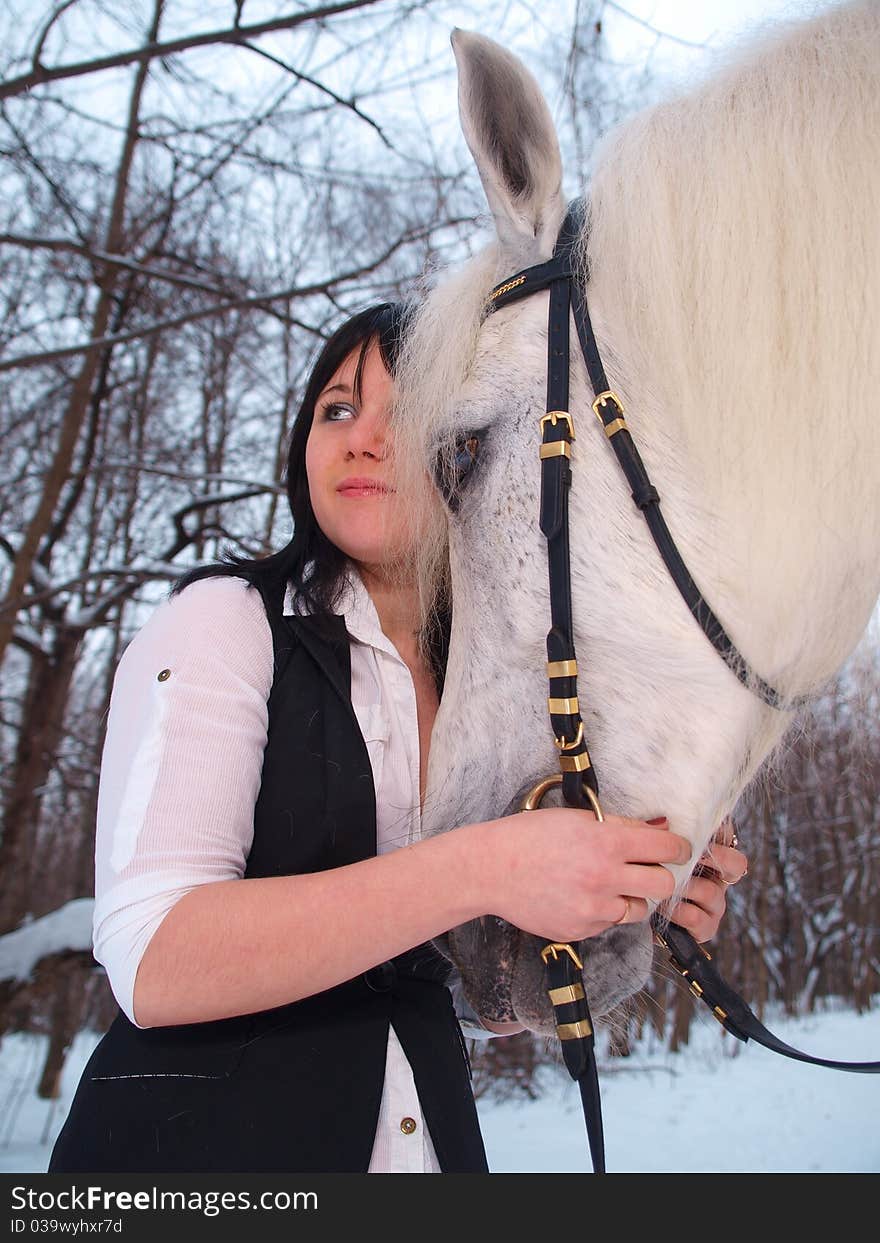 A girl and a horse for a walk in the park. A girl and a horse for a walk in the park