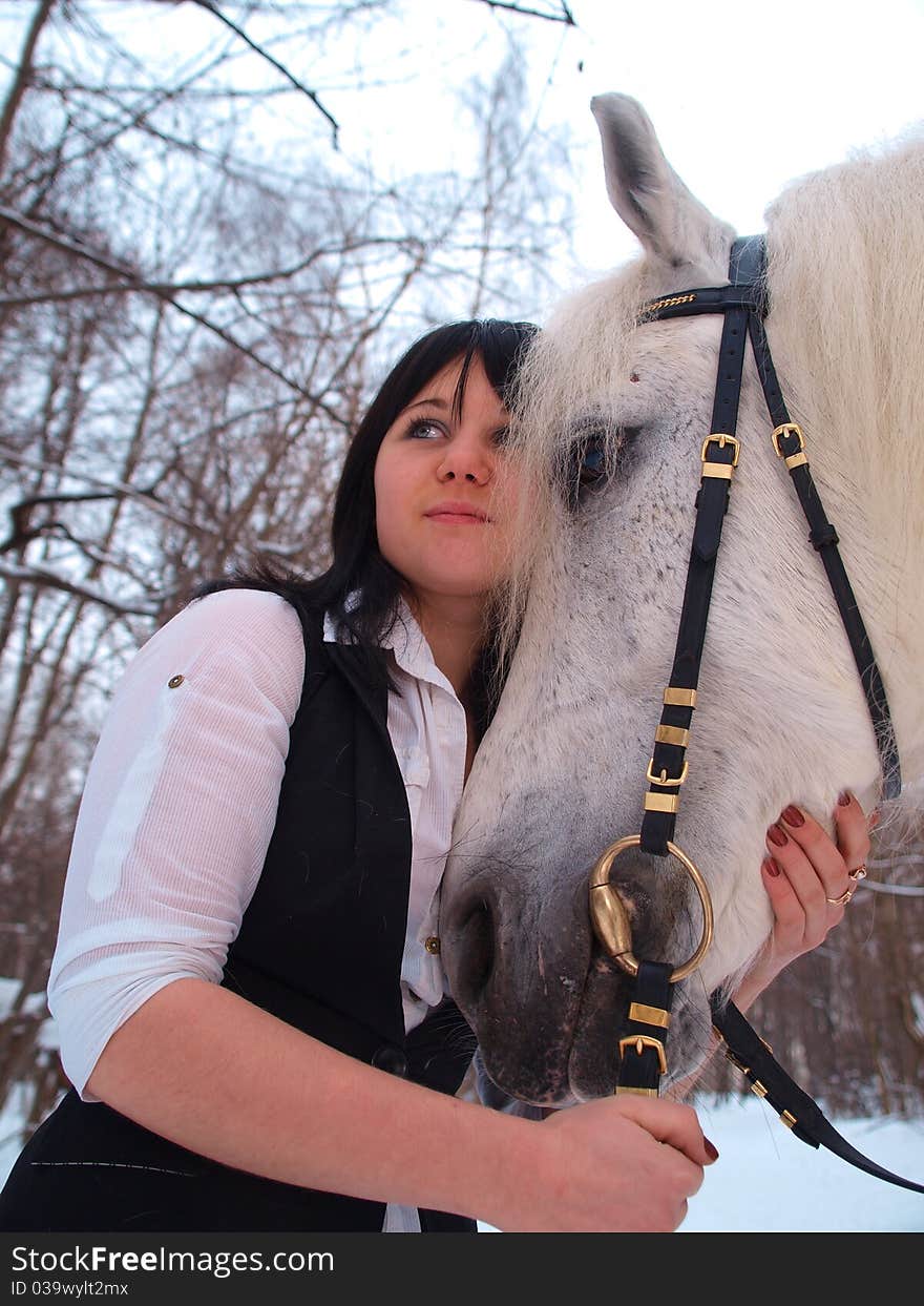 A girl and a horse for a walk in the park. A girl and a horse for a walk in the park