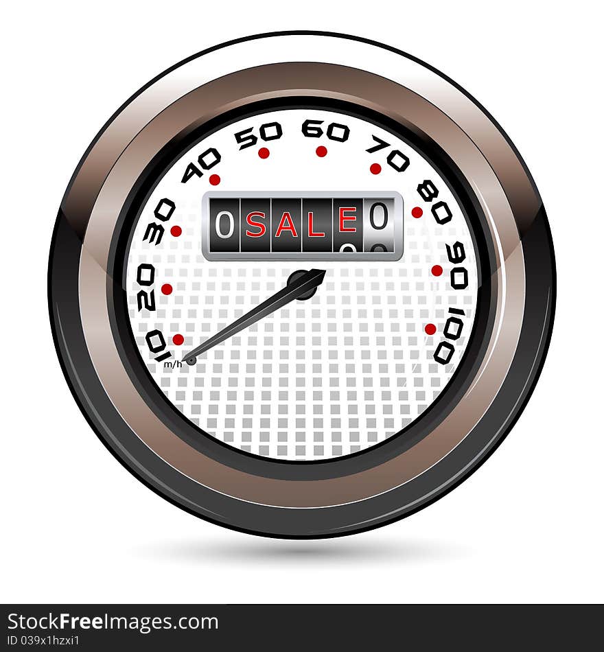 Illustration of speedometer showing sale on isolated white background. Illustration of speedometer showing sale on isolated white background