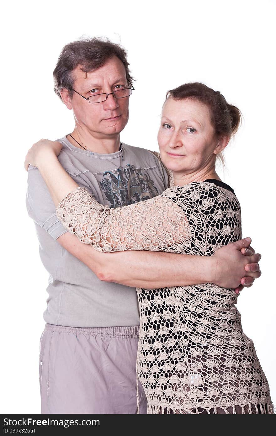 Happy seniors couple in love isolated on white