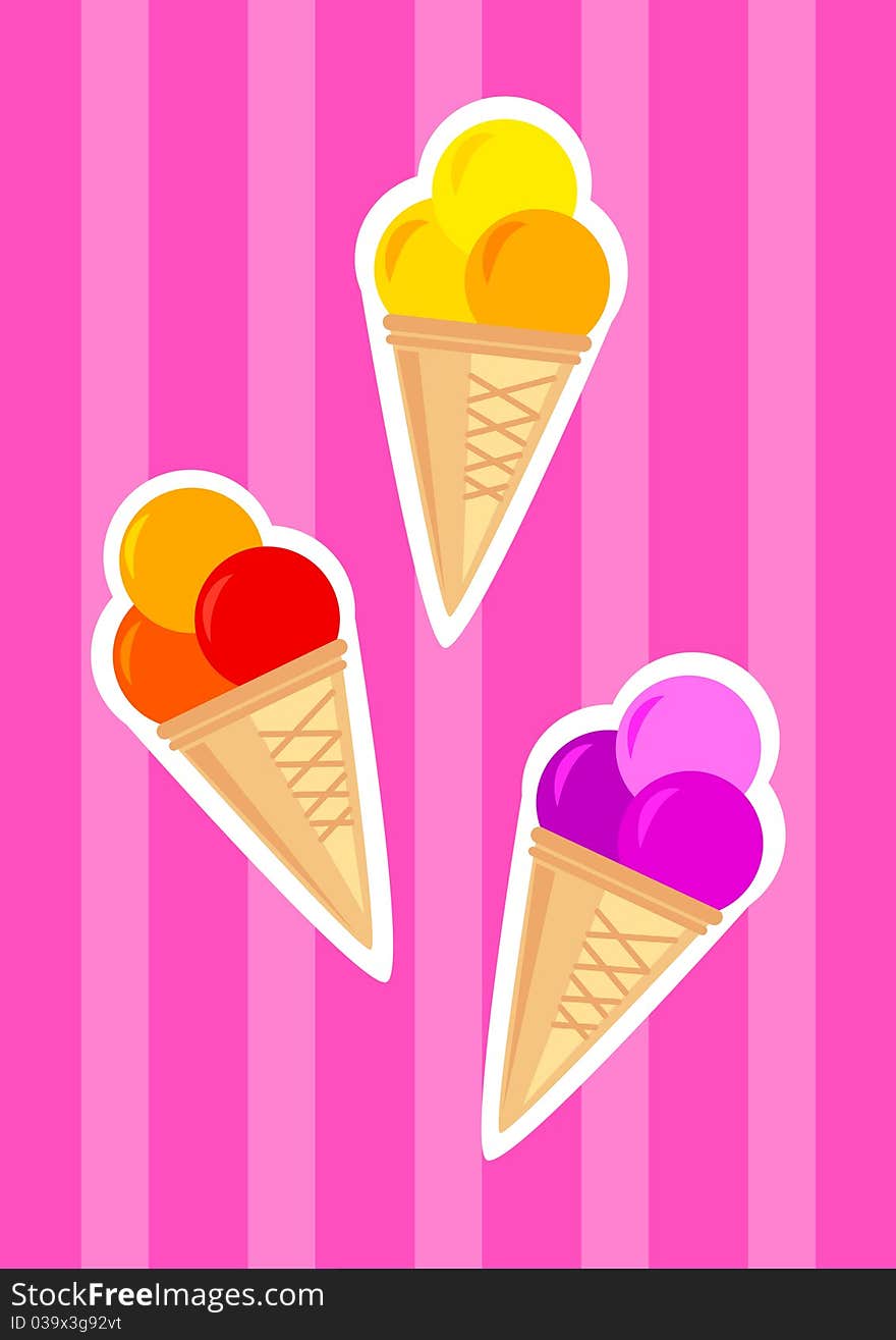 Ice-creams on a pink background