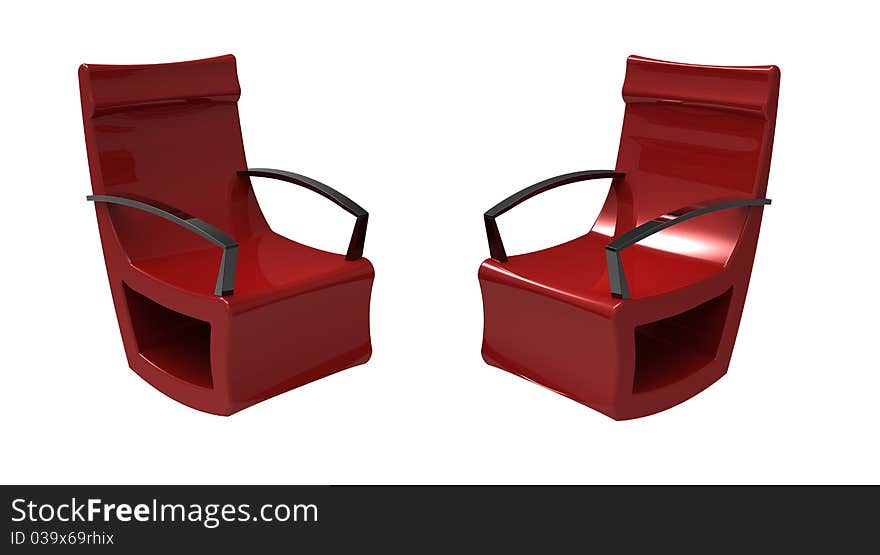 Two red armchairs on a white background