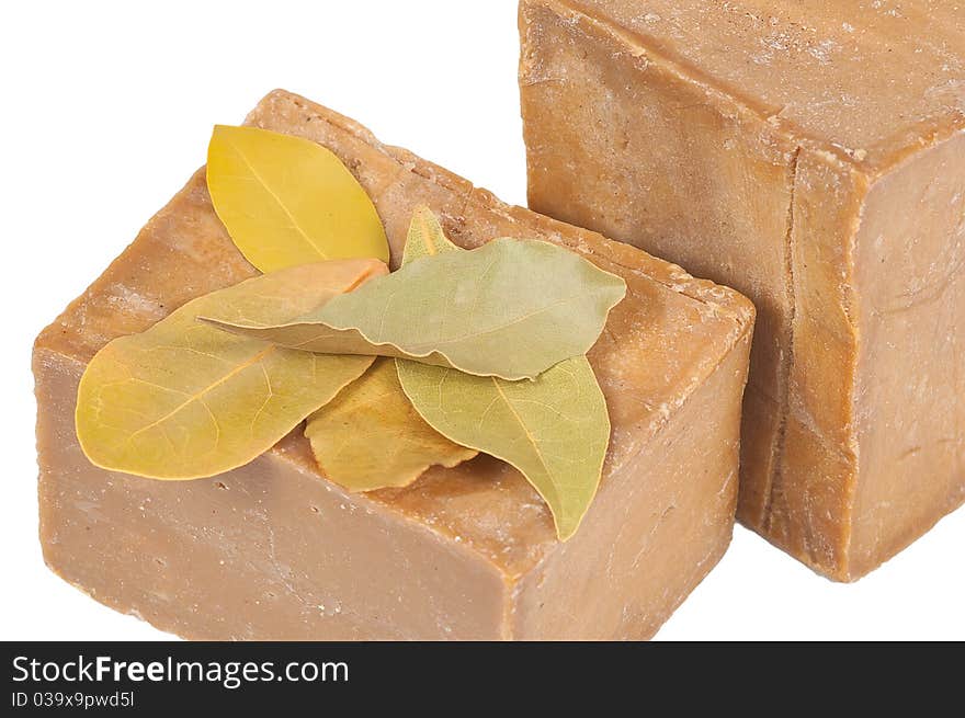 Traditional laurel soaps, isolated in the white background