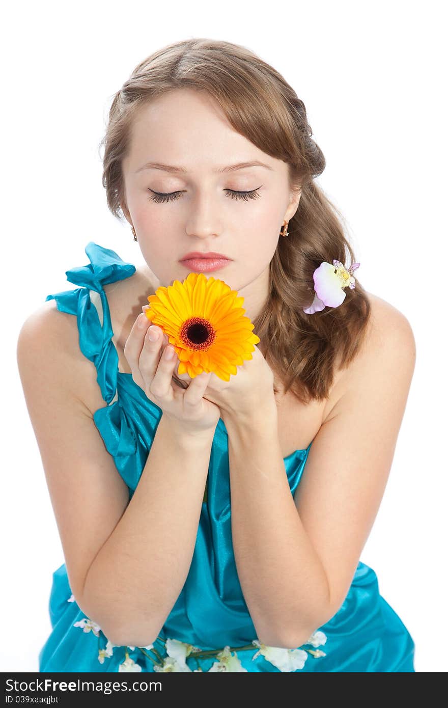 Young beautiful woman with flower. Young beautiful woman with flower