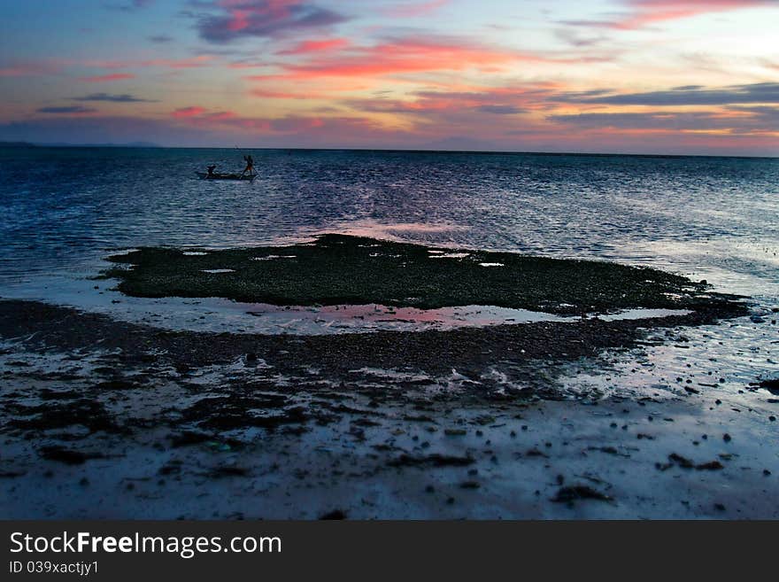 Low tide at sea during sunrise