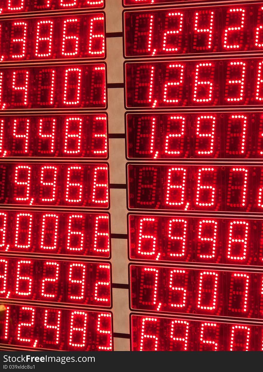 Red display of money exchange rates. Red display of money exchange rates