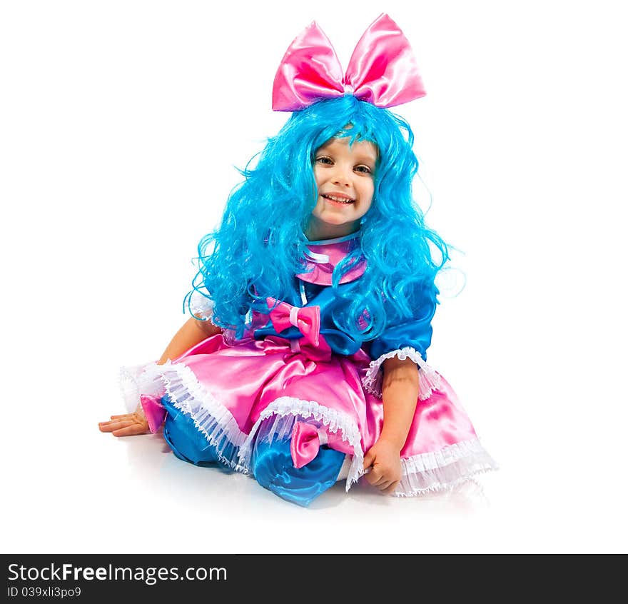 Little girl with blue hair on white background. Little girl with blue hair on white background