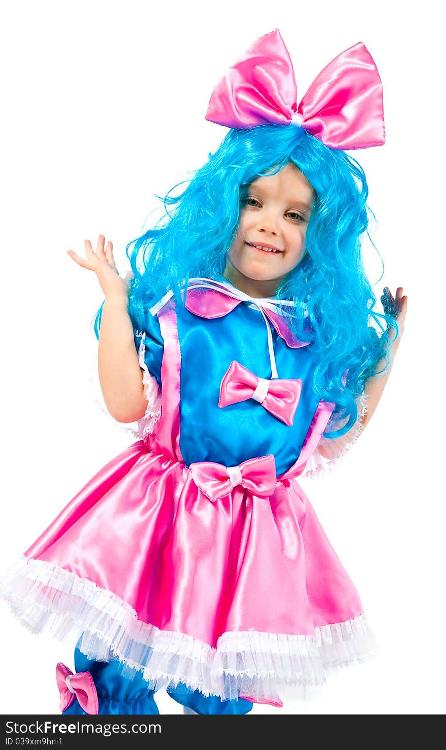 Little girl with blue hair on white background. Little girl with blue hair on white background