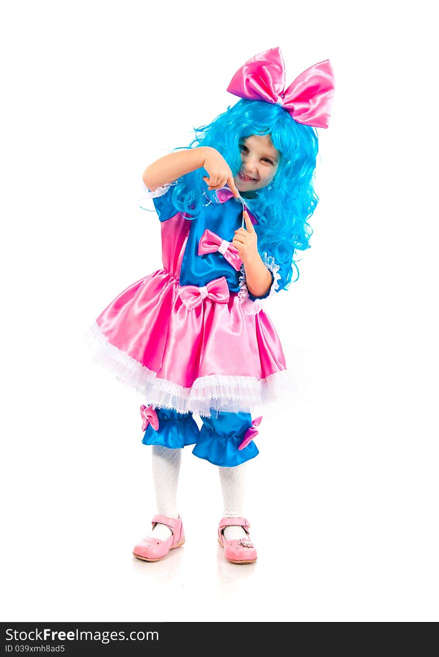 Little girl with blue hair on white background. Little girl with blue hair on white background