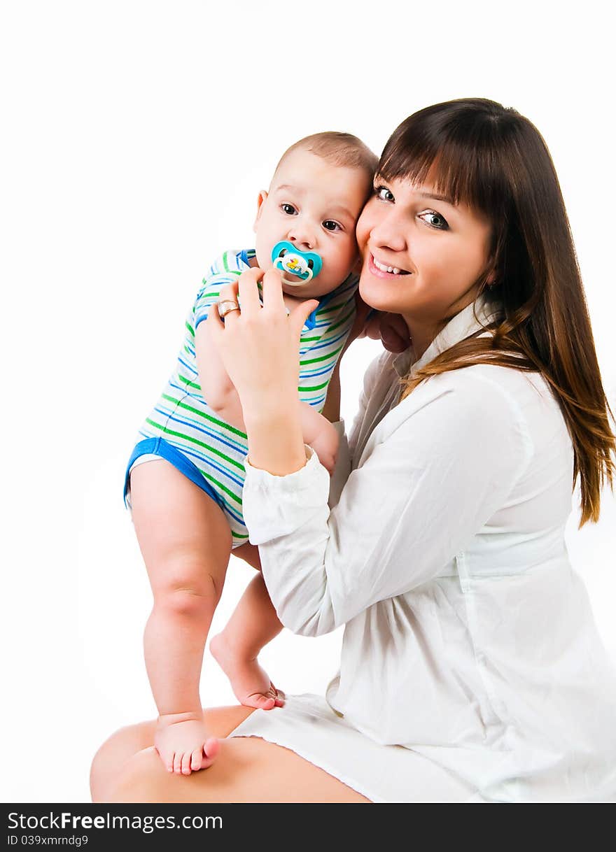 Pretty young women with her son isolated