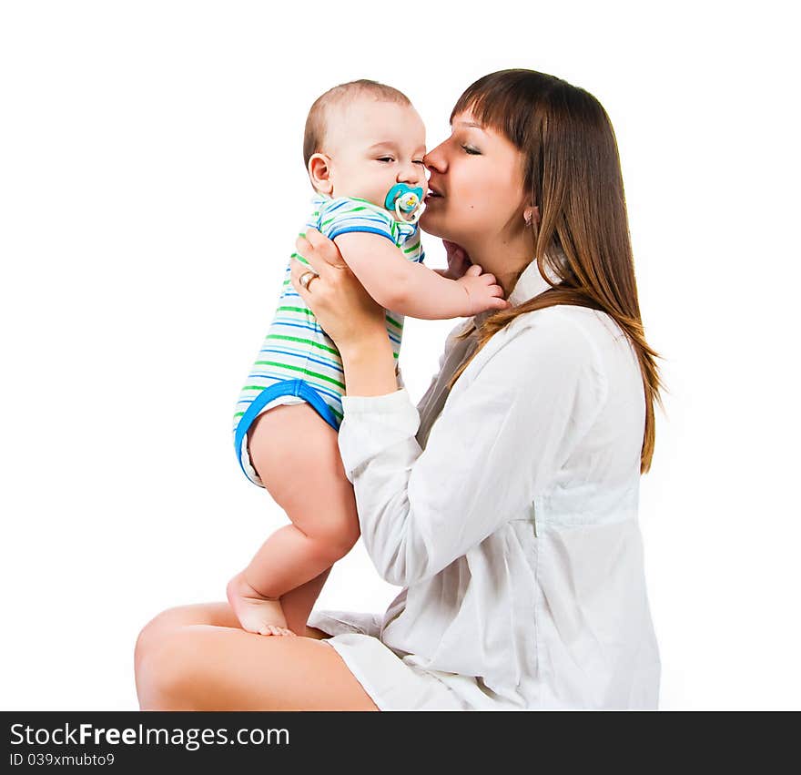 Pretty young women with her son isolated