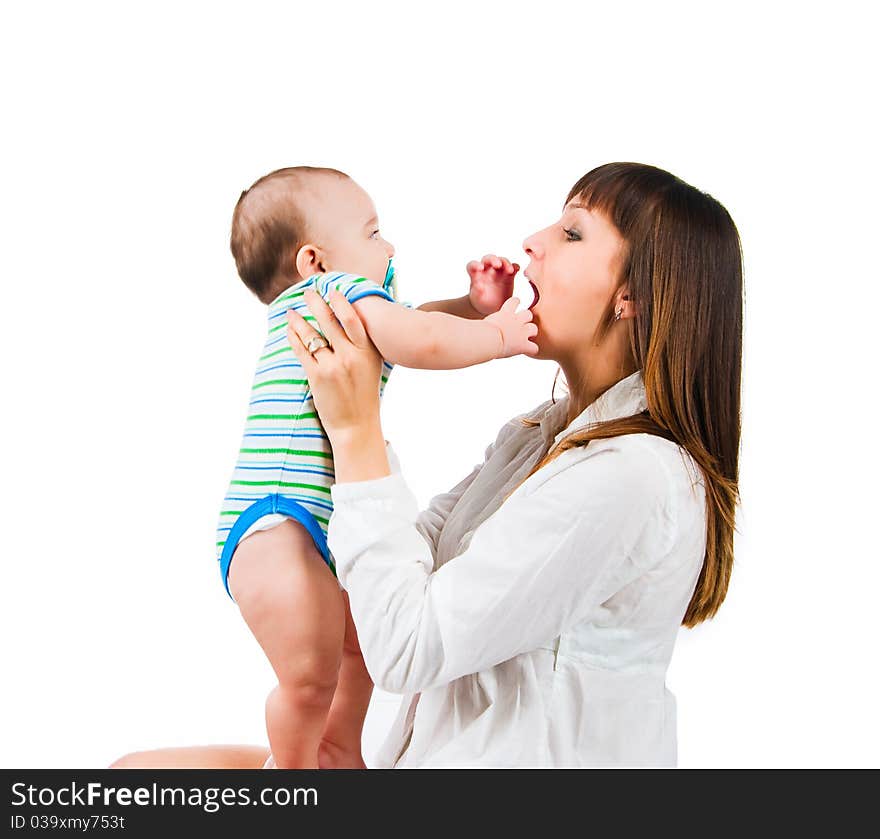 Pretty young women with her son isolated