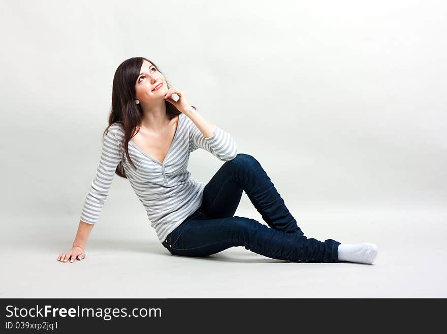 Girl On A Gray Background