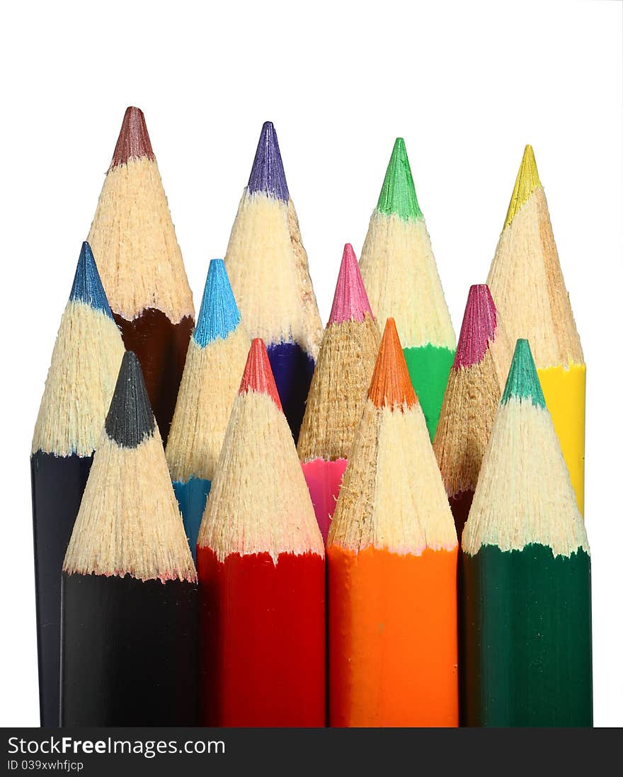 Eleven colored pencils on white background. Isolated. Eleven colored pencils on white background. Isolated.