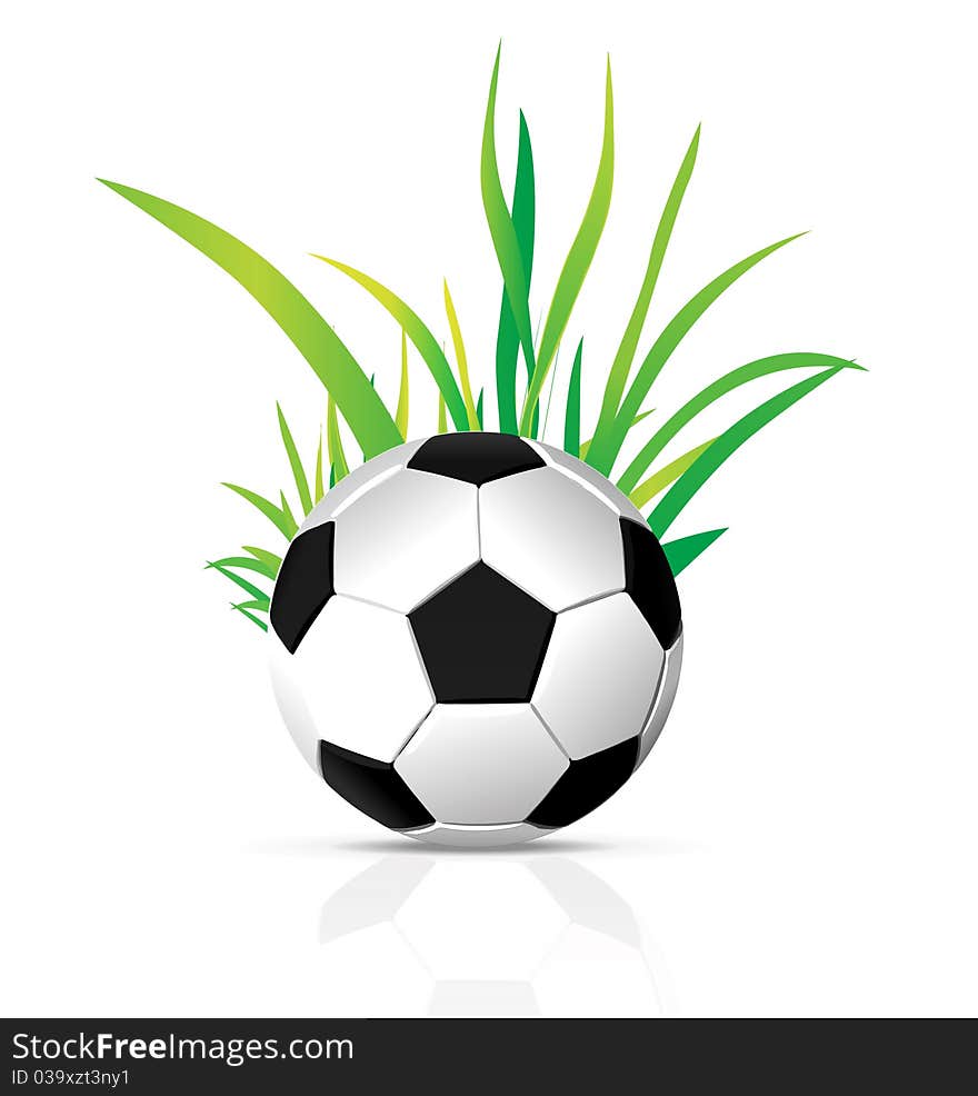 Vector soccer ball with grass element isolated on white background