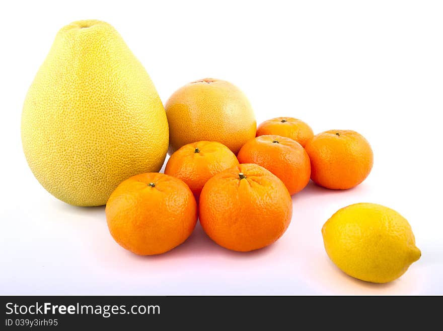 Citrus fruits on white background