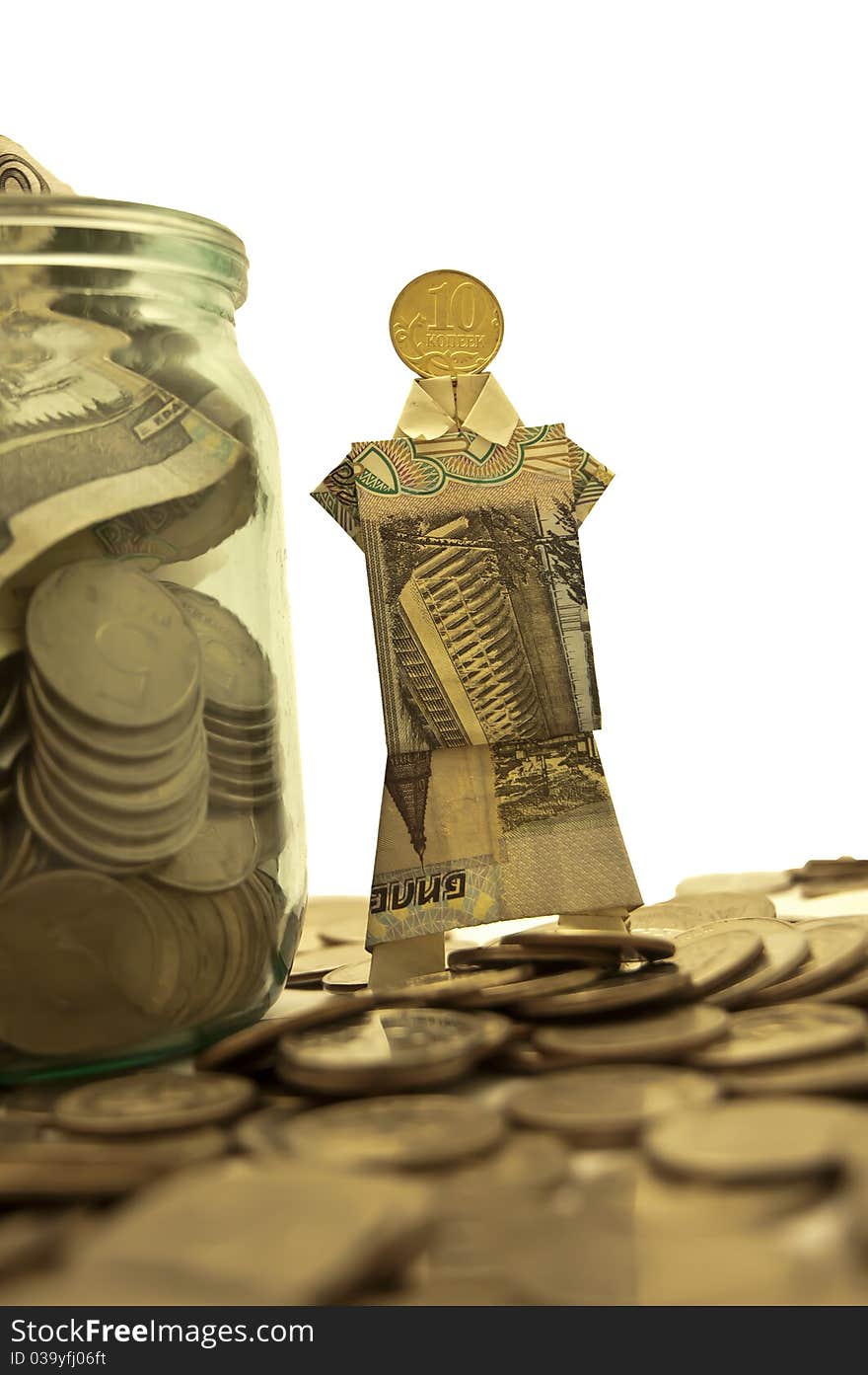 Metal coins in a considerable quantity on the isolated background