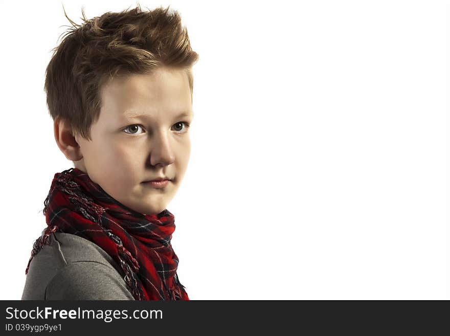 Portrait of a teenager on a white background isolated