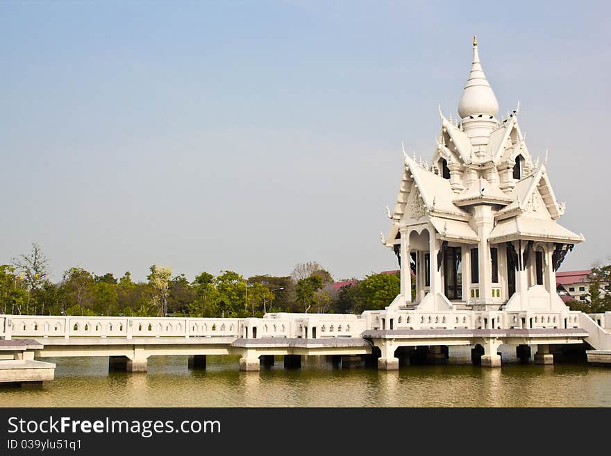 White pavilion on central water