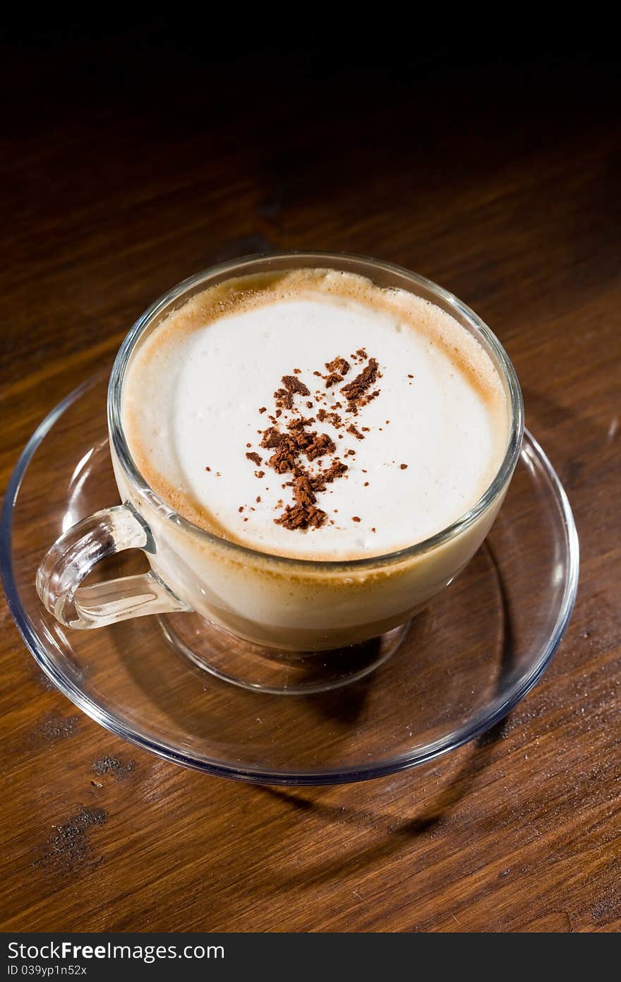 Cappuccino on wood table