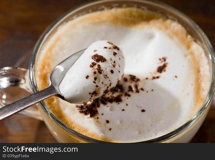 Cappuccino on wood table