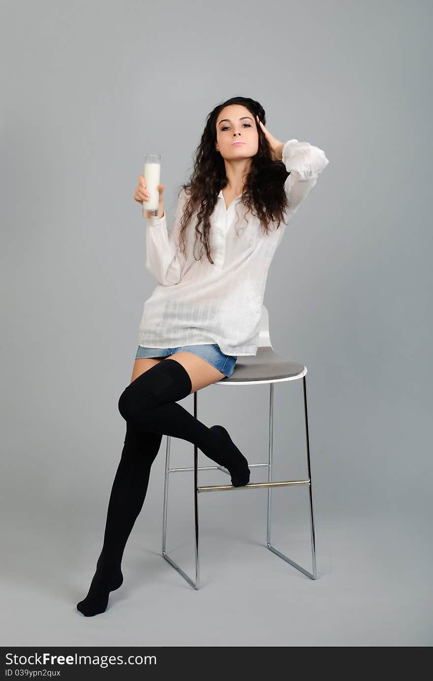 Beautiful Woman With Milk Studio