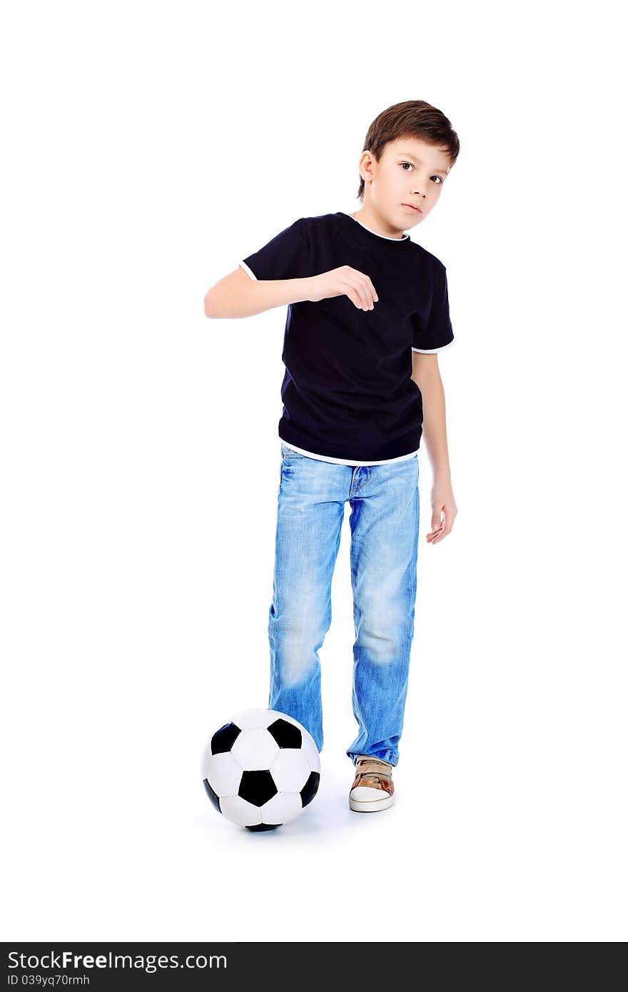 Portrait of a boy with a ball. Isolated over white background. Portrait of a boy with a ball. Isolated over white background.