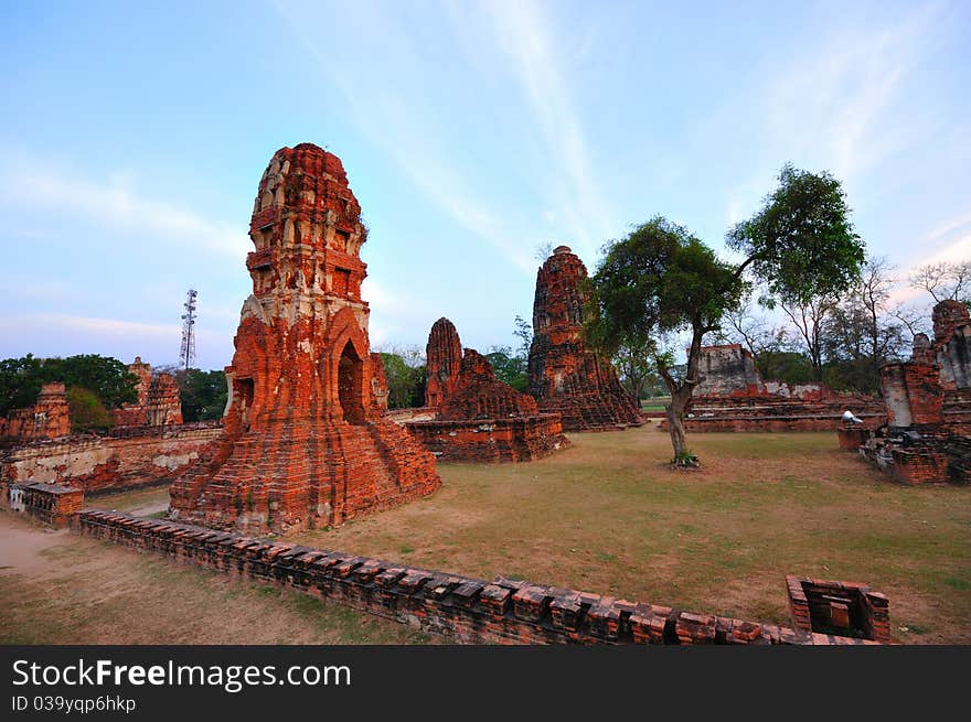 Ancient Temple Of Ayutthaya, Thailand.