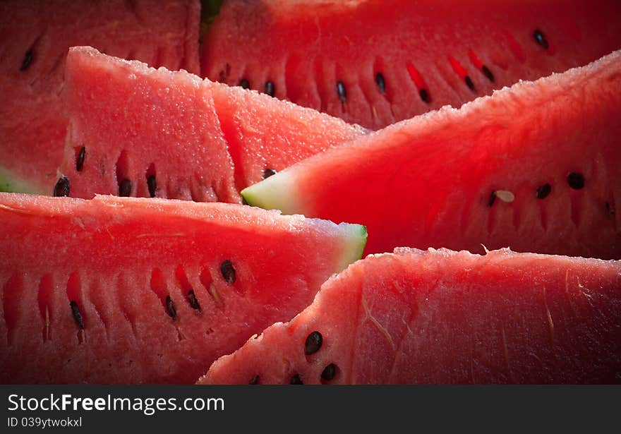 Arranged slices of watermelon