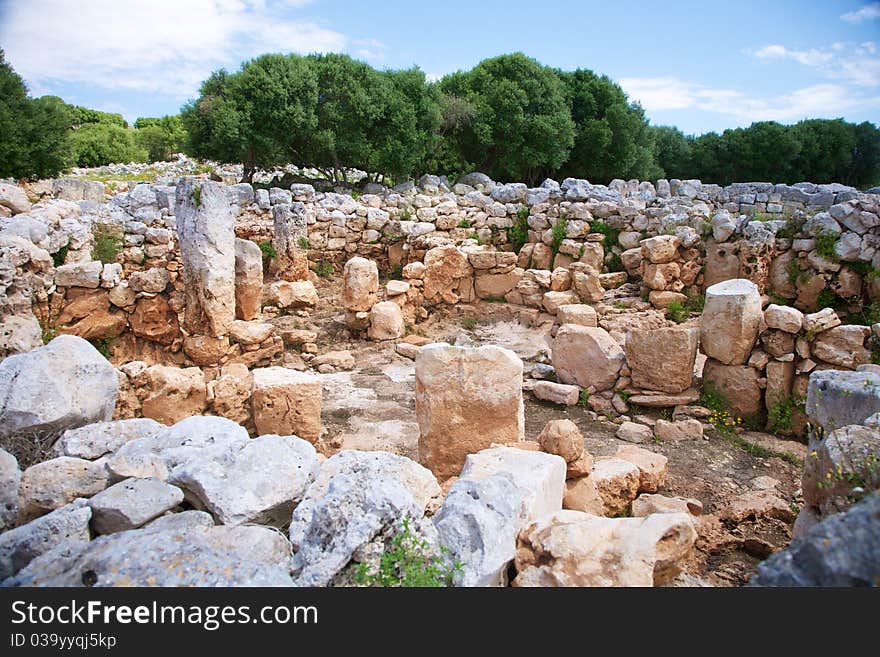 Torre den Gaumes prehistoric town at Menorca Island in Spain. Torre den Gaumes prehistoric town at Menorca Island in Spain