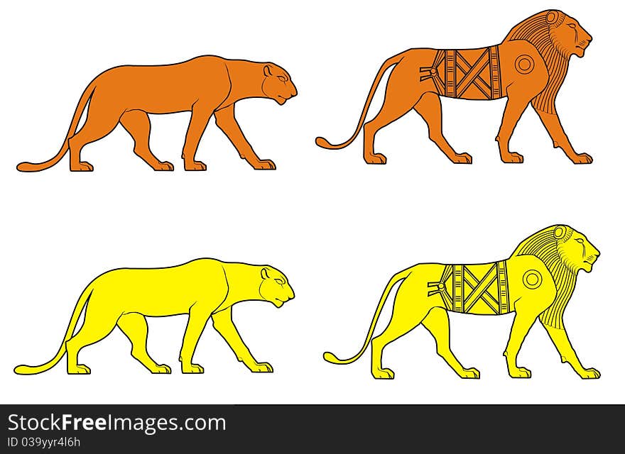 The illustration of lions in Egypt