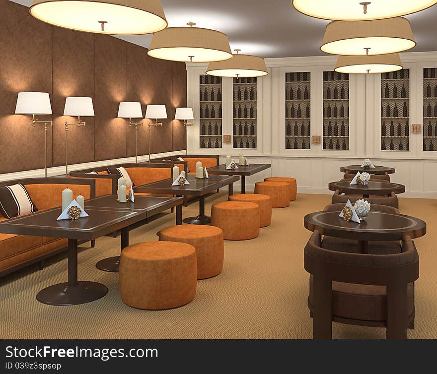 Interior of restaurant. 3d render.