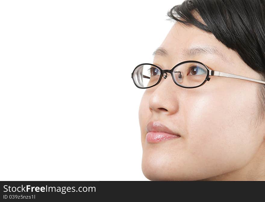 Woman with eye glasses isolated on white background. Woman with eye glasses isolated on white background