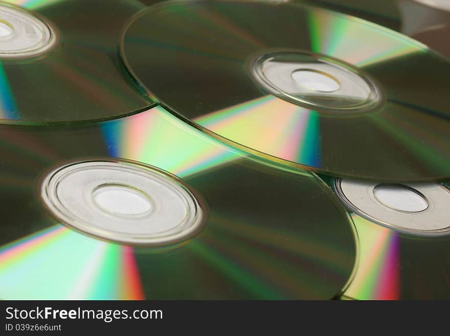 Closeup view of many CD's