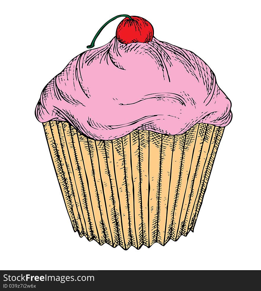 Hand drawn illustration of a cupcake