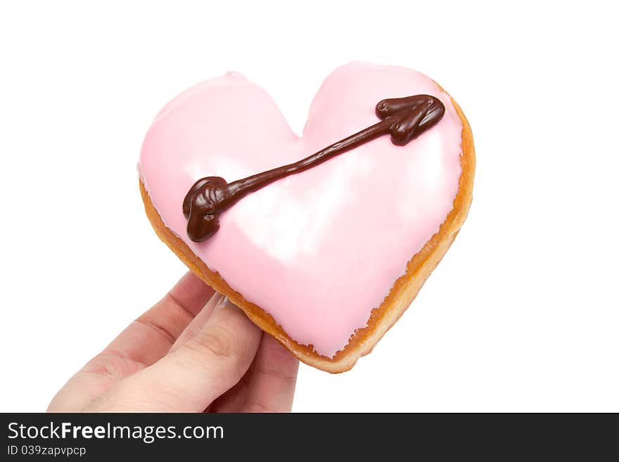 Heart Shaped Donut Isolated on a White Background