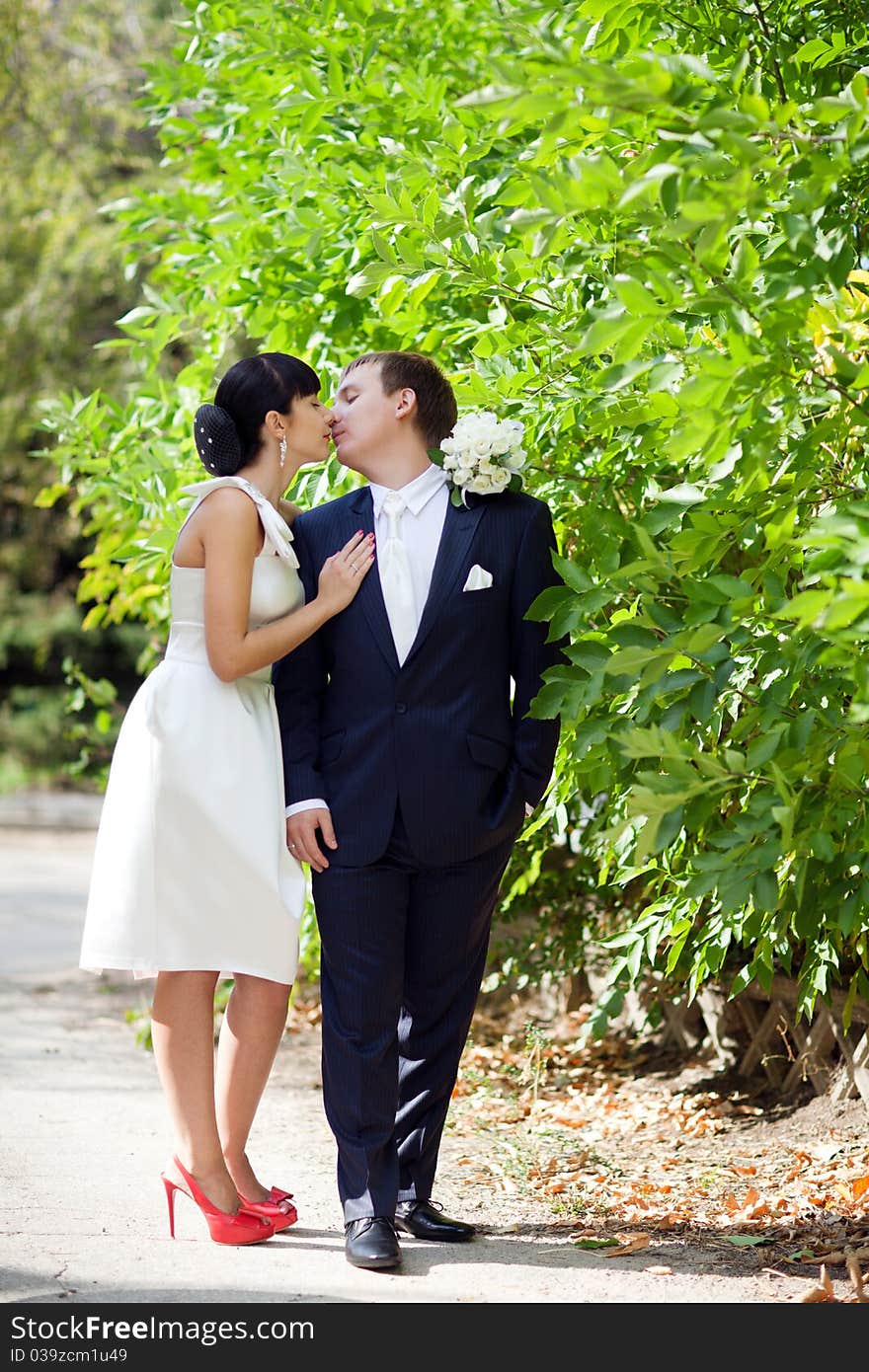 Bride and groom outdoors