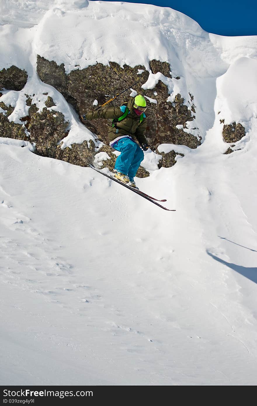 Freerider jumping from the steep