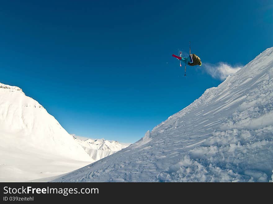 Skier flying in the air